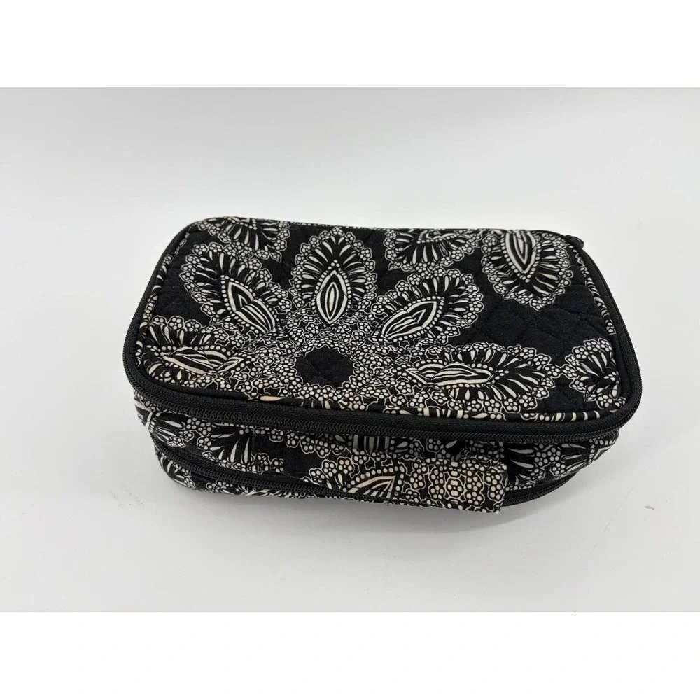 Vera Bradley Large Blush & Brush Makeup Cosmetic Case Blanco Bouquet Black White